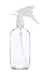 Clear glass bottle with upside down sprayer - side view