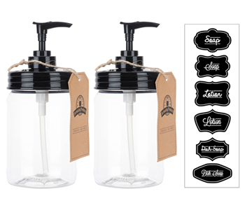 Jarmazing Products Black Mason Jar Soap Dispenser - Rust proof plastic with Plastic Pint Jar - Two Pack 