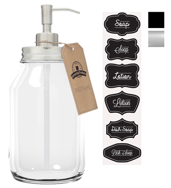Quart-Size Mason Jar Soap Dispenser - With 32 Ounce Clear Mason Jar 