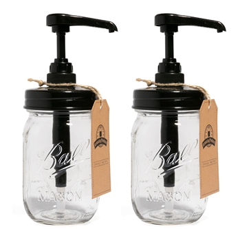 Mason Jar Syrup Dispenser - Set of 2 – 16 oz Ball Jars with Rust-Proof, Leak-Proof, Food Grade Pumps for Honey, Syrups, Condiments, Salad Dressings and More 