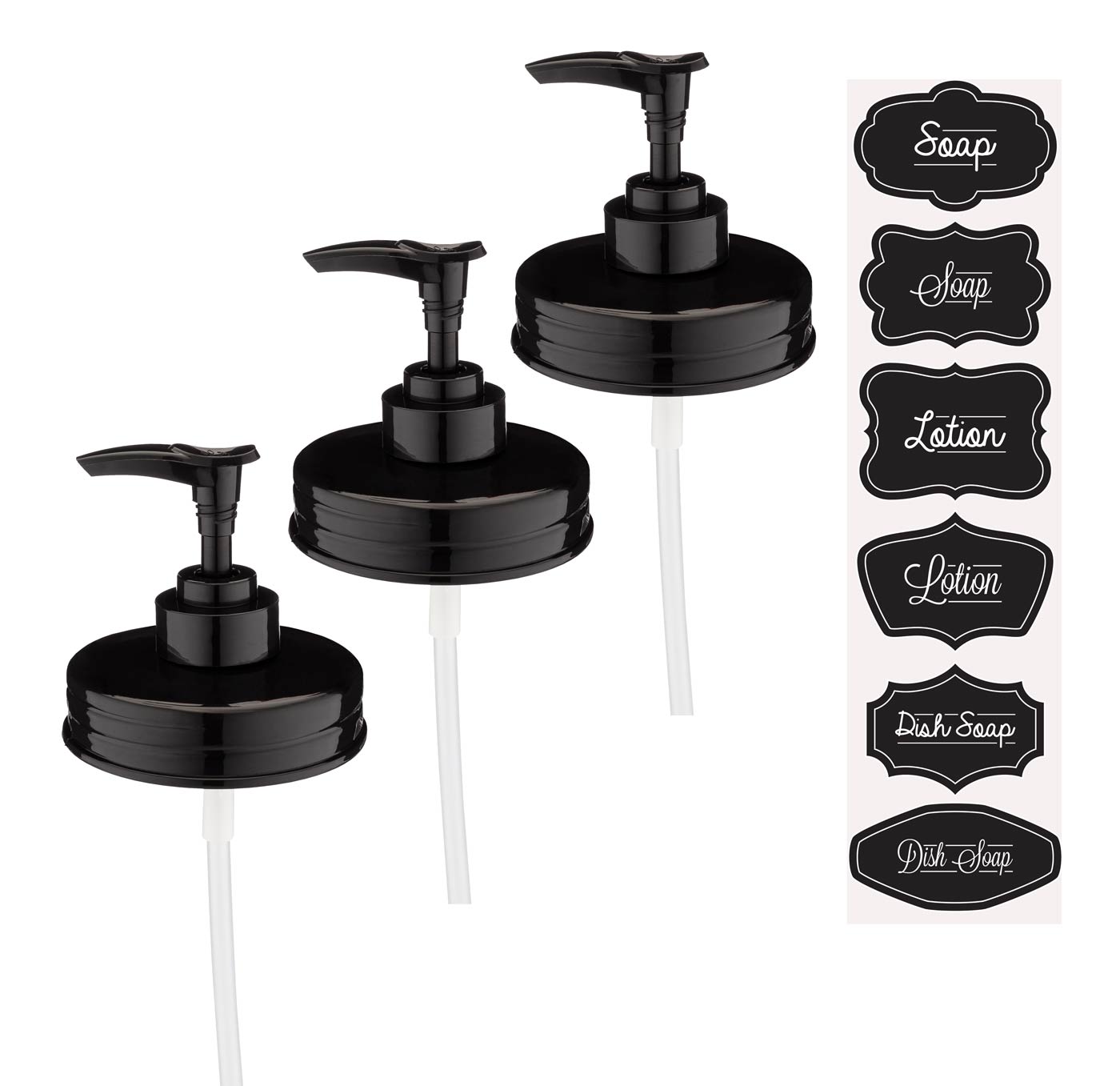Black 2 Pack Jarmazing Products Mason Jar Foaming Soap Dispenser Lids Includes waterproof stickers 