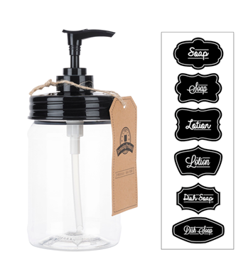 Jarmazing Products Black Mason Jar Soap Dispenser - Rust proof plastic with Plastic Pint Jar - One Pack 