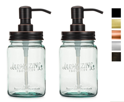 Jarmazing Products Vintage Blue Glass Mason Jar Soap and Lotion Dispenser - Two-Pack 