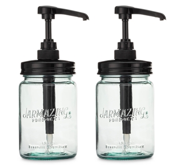 Jarmazing Products Vintage Blue Glass Mason Jar Syrup and Condiment Dispenser – Two-Pack 