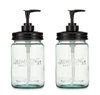 Jarmazing Products Vintage Blue Glass Mason Jar with Plastic Soap and Lotion Dispenser Top - Two-Pack - Black 