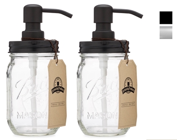 Mason Jar Soap Dispenser - Black - With 16 Ounce Ball Mason Jar - Two Pack 